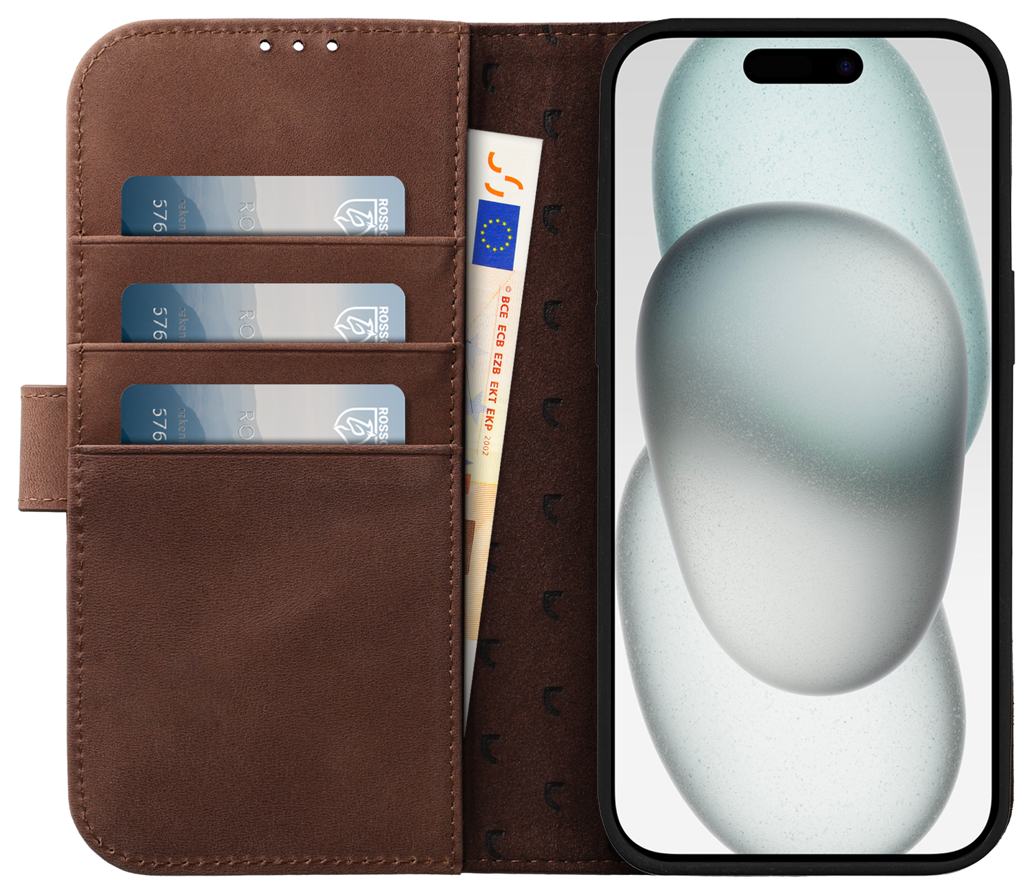 Rosso Elite iPhone 15 Plus Hoesje MagSafe Book Case Leer Bruin afbeelding 2