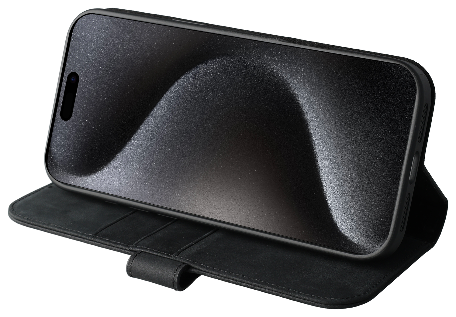 Rosso Elite iPhone 15 Pro Hoesje MagSafe Book Case Leer Zwart afbeelding 11