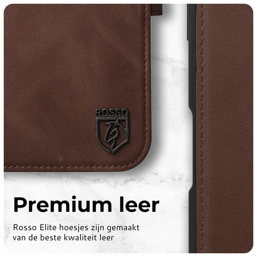 Rosso Elite iPhone 14 Hoesje MagSafe Book Case Echt Leer Bruin afbeelding 4