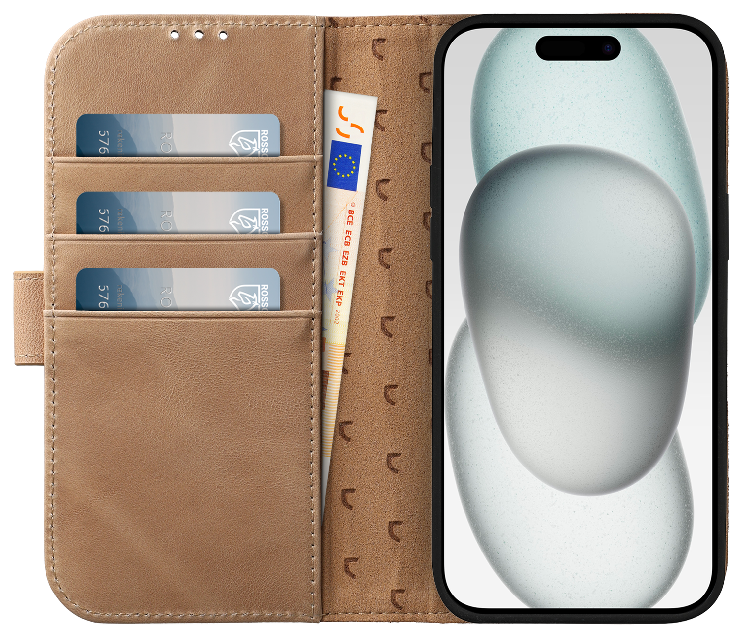 Rosso Elite iPhone 14 Hoesje MagSafe Book Case Echt Leer Lichtbruin afbeelding 2