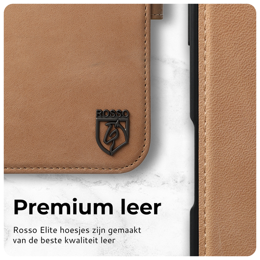 Rosso Elite iPhone 14 Pro Hoesje MagSafe Book Case Leer Lichtbruin afbeelding 4