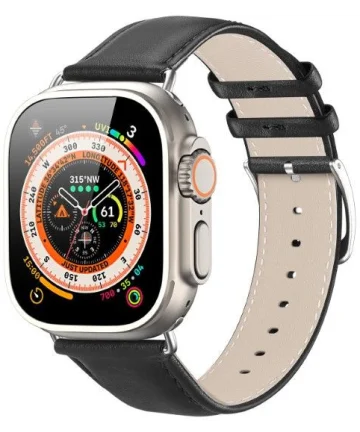 Dux Ducis YS - Leren Apple Watch Bandje - 42MM/44MM/45MM/49MM - Zwart Bandjes