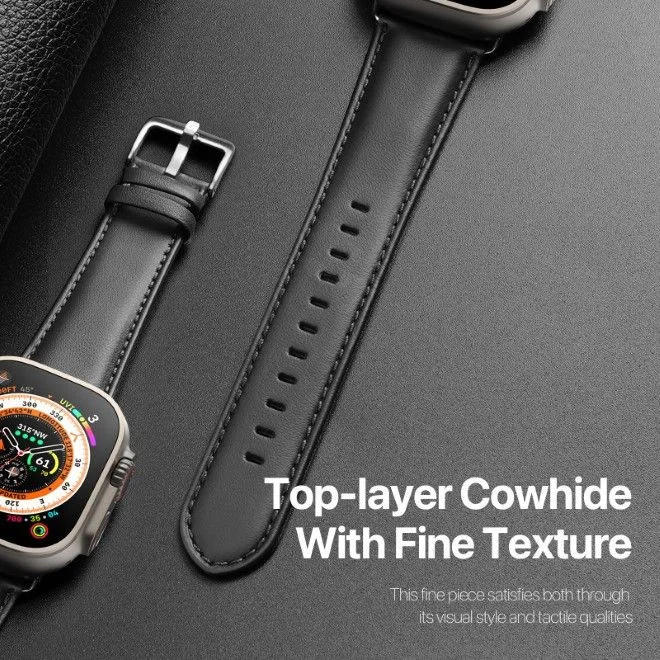 Dux Ducis YS - Leren Apple Watch Bandje - 42MM/44MM/45MM/46MM/49MM - Zwart afbeelding 4