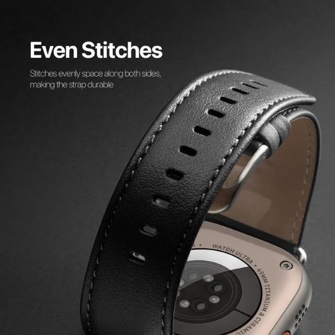 Dux Ducis YS - Leren Apple Watch Bandje - 42MM/44MM/45MM/46MM/49MM - Zwart afbeelding 6