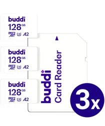 Buddi MicroSDXC Geheugenkaart met SD Kaart Adapter 128GB 3-Pack