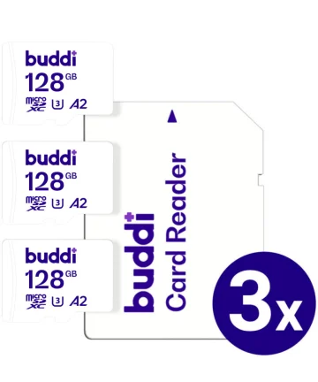 Buddi MicroSDXC Geheugenkaart met SD Kaart Adapter 128GB 3-Pack Geheugenkaarten