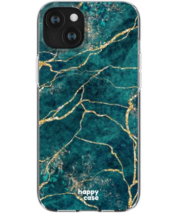 HappyCase iPhone 15 Hoesje Flexibel TPU Aqua Marmer Print Hoesjes