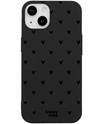 HappyCase iPhone 15 Hoesje Flexibel TPU Hartjes Zwart Print Hoesjes