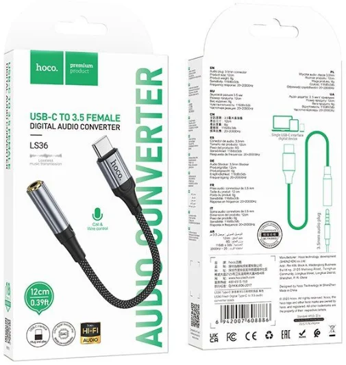 Hoco LS36 USB-C naar 3.5mm Digital Audio Converter 12cm afbeelding 4