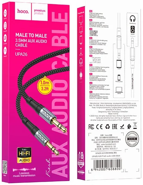 Hoco UPA26 3.5mm Jack naar 3.5mm Jack Audiokabel 1M Zwart afbeelding 9