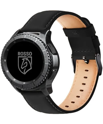 Rosso Deluxe Universeel Smartwatch/Horloge Bandje 18MM Echt Leer Zwart Bandjes