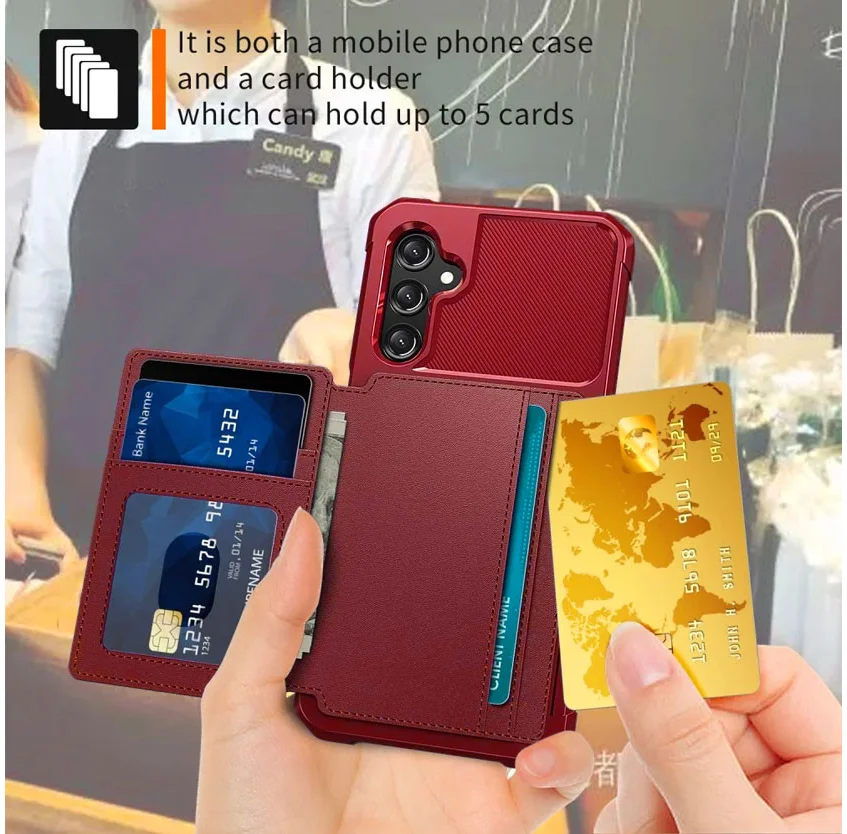Samsung Galaxy A25 3 in 1 Back Cover Portemonnee Hoesje Rood afbeelding 3