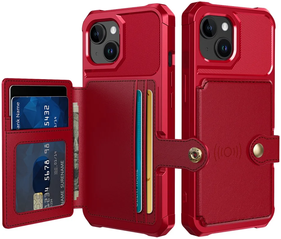 Apple iPhone 15 3 in 1 Back Cover Portemonnee Hoesje Rood afbeelding 1
