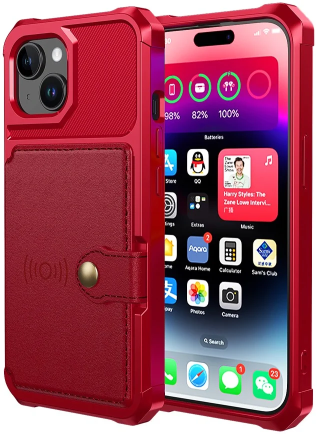 Apple iPhone 15 3 in 1 Back Cover Portemonnee Hoesje Rood afbeelding 2