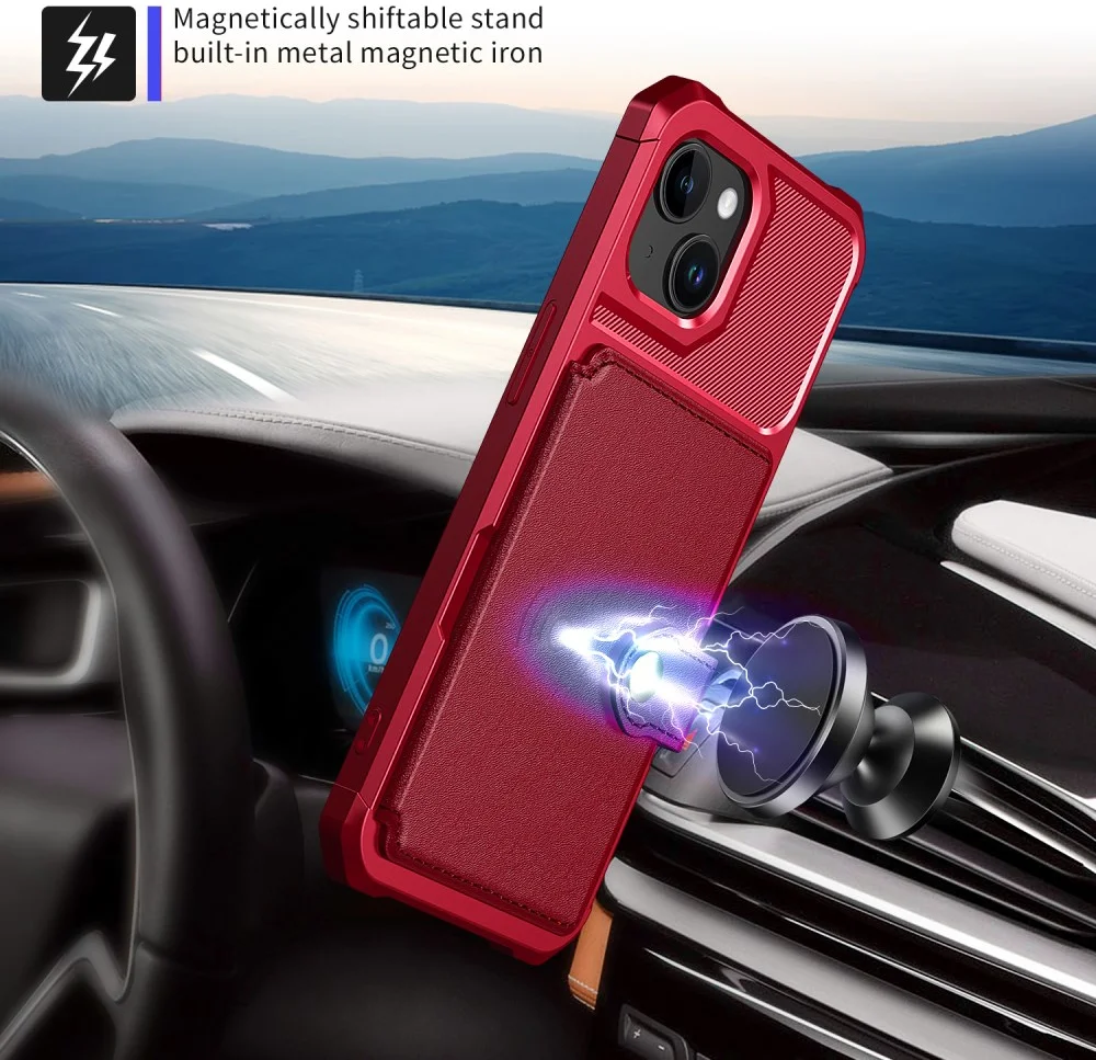 Apple iPhone 15 3 in 1 Back Cover Portemonnee Hoesje Rood afbeelding 3