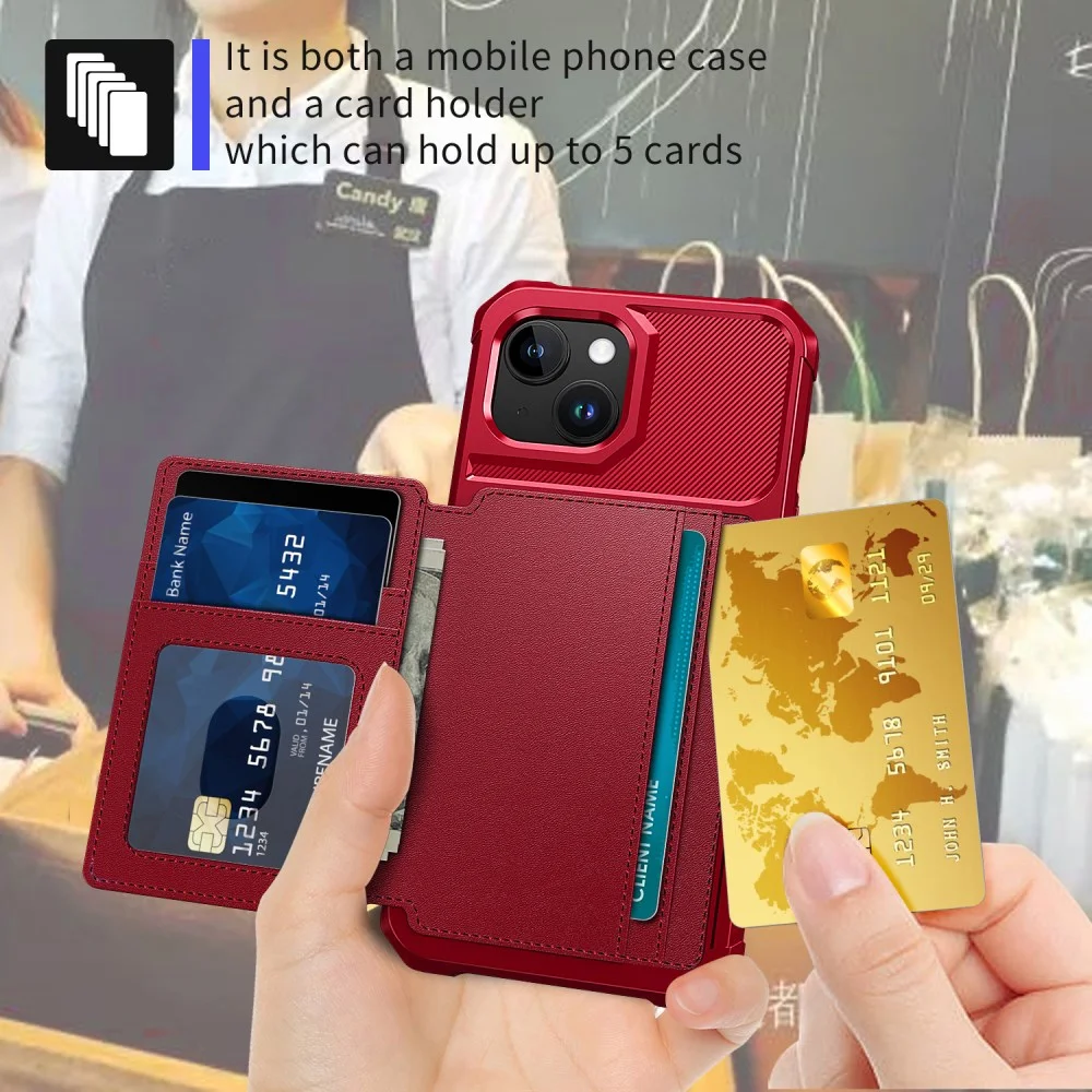 Apple iPhone 15 3 in 1 Back Cover Portemonnee Hoesje Rood afbeelding 5