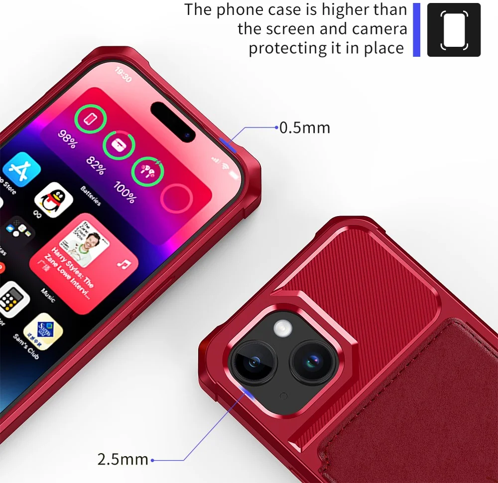 Apple iPhone 15 3 in 1 Back Cover Portemonnee Hoesje Rood afbeelding 6