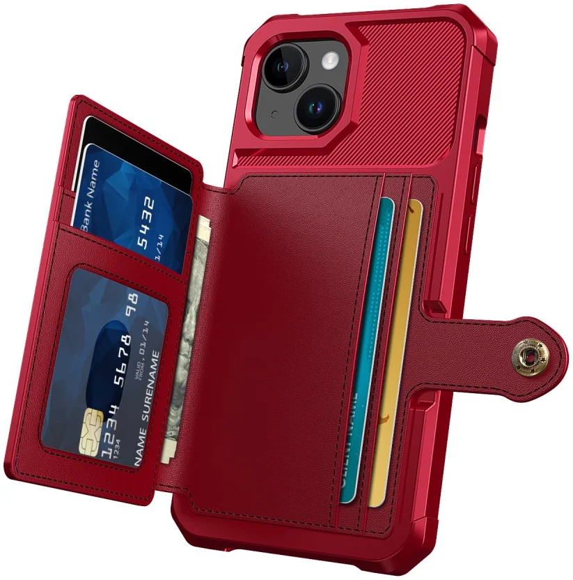 Apple iPhone 15 3 in 1 Back Cover Portemonnee Hoesje Rood afbeelding 7