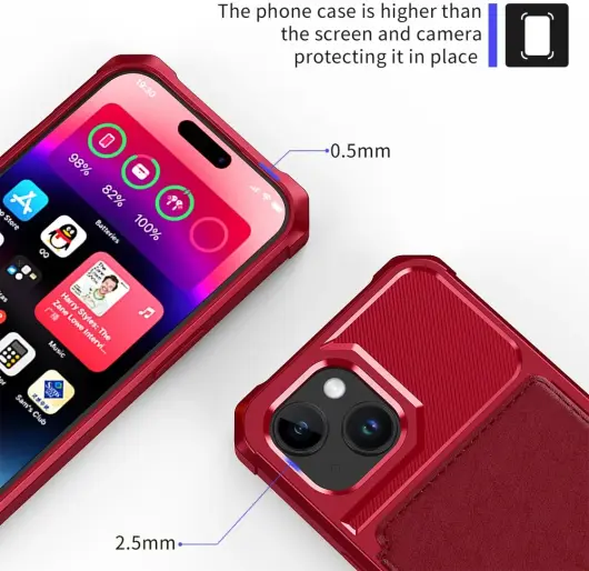 Apple iPhone 15 3 in 1 Back Cover Portemonnee Hoesje Rood afbeelding 6