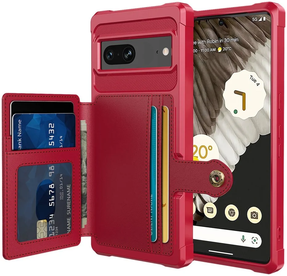 Google Pixel 7 3 in 1 Back Cover Portemonnee Hoesje Rood afbeelding 1