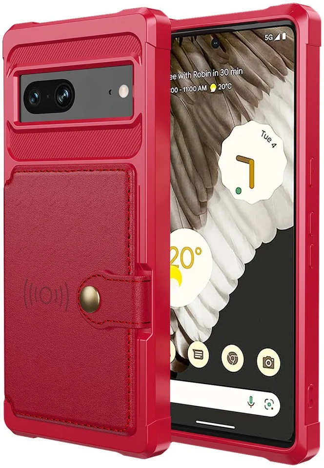 Google Pixel 7 3 in 1 Back Cover Portemonnee Hoesje Rood afbeelding 2