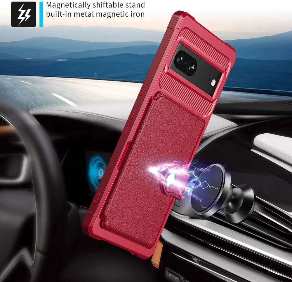 Google Pixel 7 3 in 1 Back Cover Portemonnee Hoesje Rood afbeelding 3