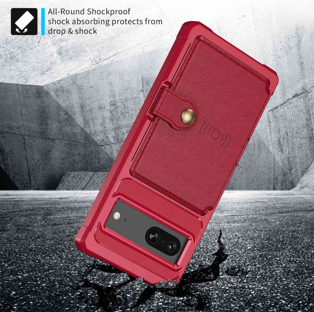 Google Pixel 7 3 in 1 Back Cover Portemonnee Hoesje Rood afbeelding 4