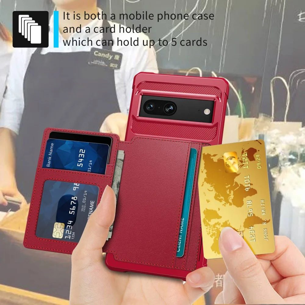 Google Pixel 7 3 in 1 Back Cover Portemonnee Hoesje Rood afbeelding 5