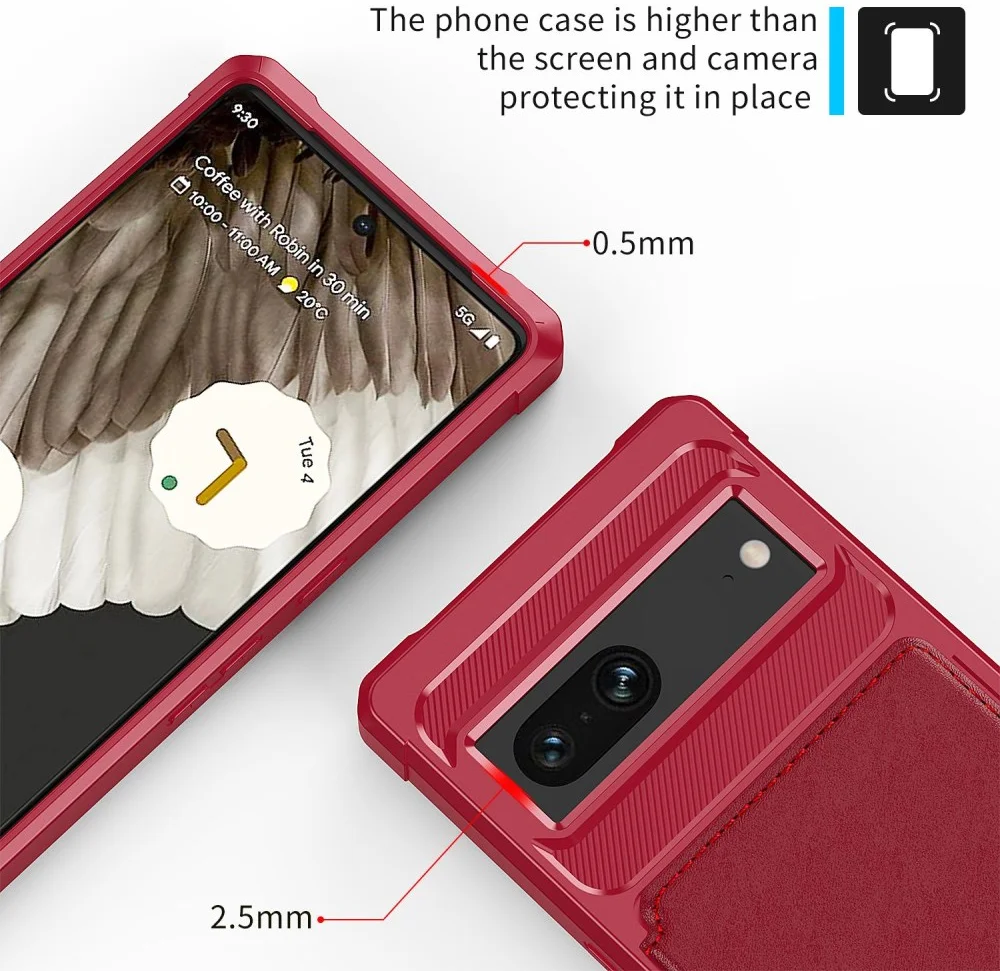 Google Pixel 7 3 in 1 Back Cover Portemonnee Hoesje Rood afbeelding 6