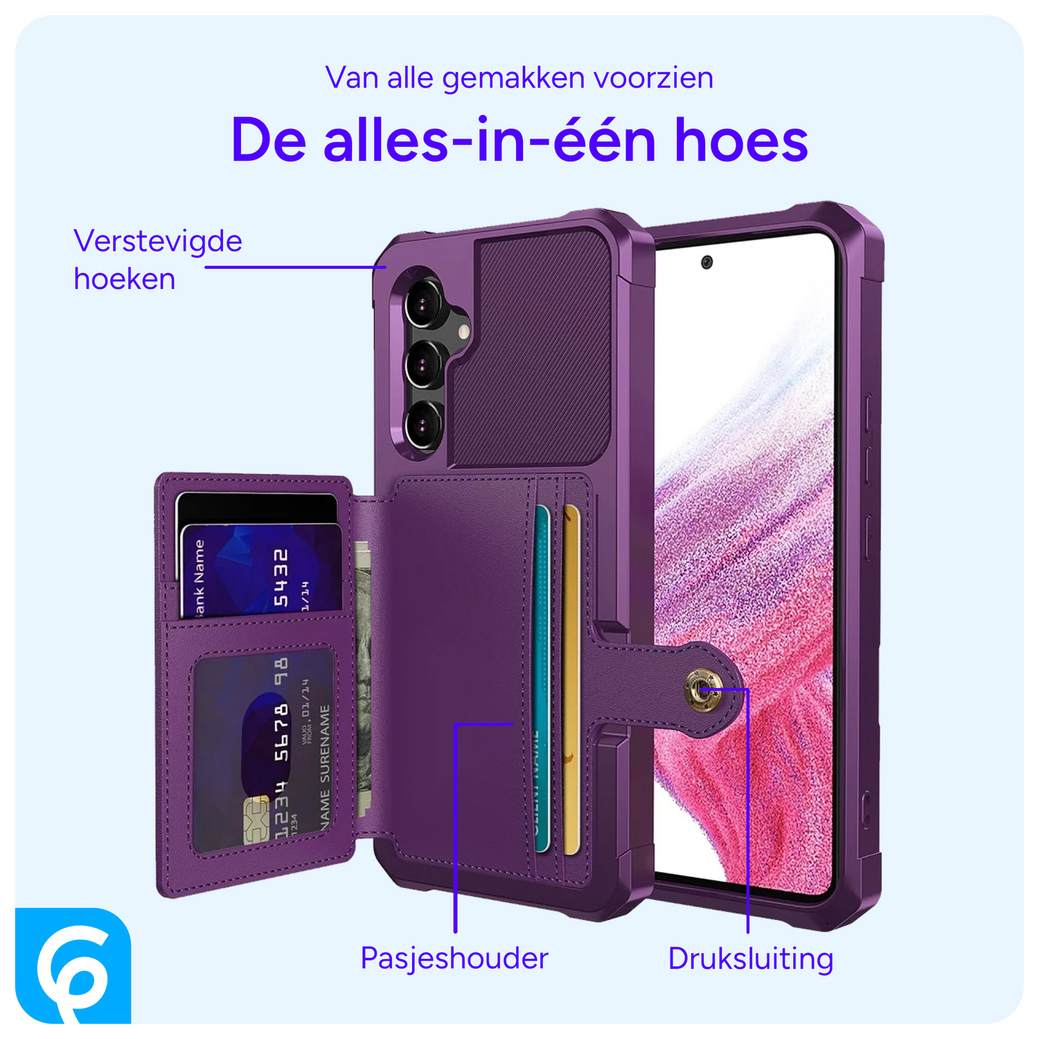 Samsung Galaxy A54 3 in 1 Back Cover Portemonnee Hoesje Paars afbeelding 5