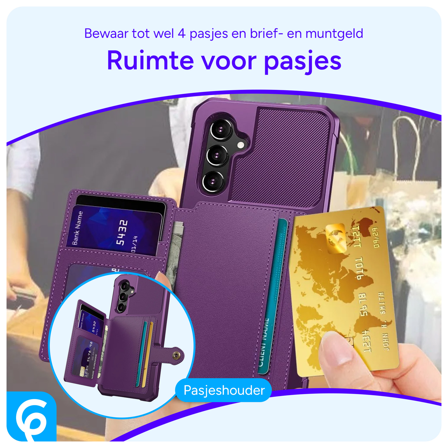 Samsung Galaxy A54 3 in 1 Back Cover Portemonnee Hoesje Paars afbeelding 2