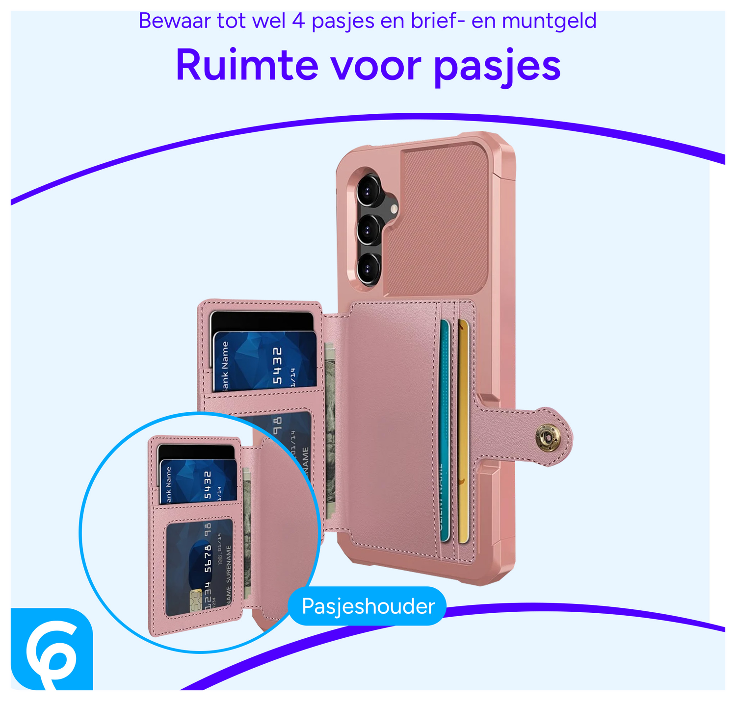 Samsung Galaxy A54 3 in 1 Back Cover Portemonnee Hoesje Roze afbeelding 3