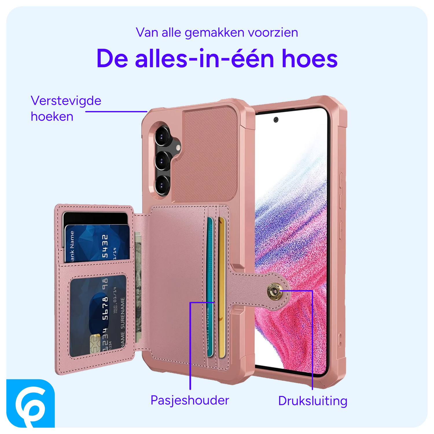 Samsung Galaxy A54 3 in 1 Back Cover Portemonnee Hoesje Roze afbeelding 2
