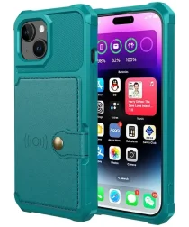 Apple iPhone 15 Plus 3 in 1 Back Cover Portemonnee Hoesje Groen Blauw
