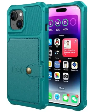 Apple iPhone 15 Plus 3 in 1 Back Cover Portemonnee Hoesje Groen Blauw Hoesjes
