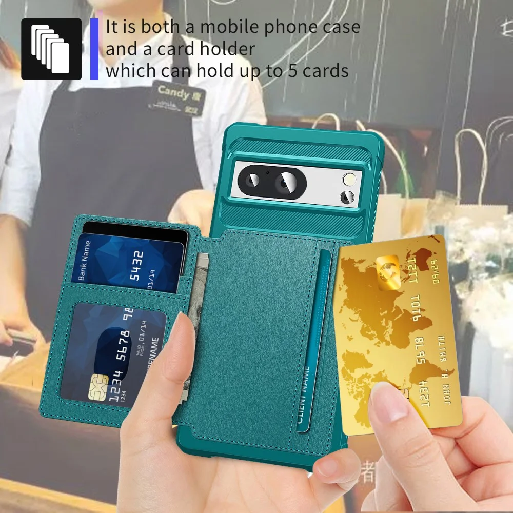 Google Pixel 8 3 in 1 Back Cover Portemonnee Hoesje Groen Blauw afbeelding 4