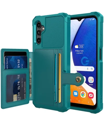 Samsung Galaxy A14 3 in 1 Back Cover Portemonnee Hoesje Groen Blauw Hoesjes