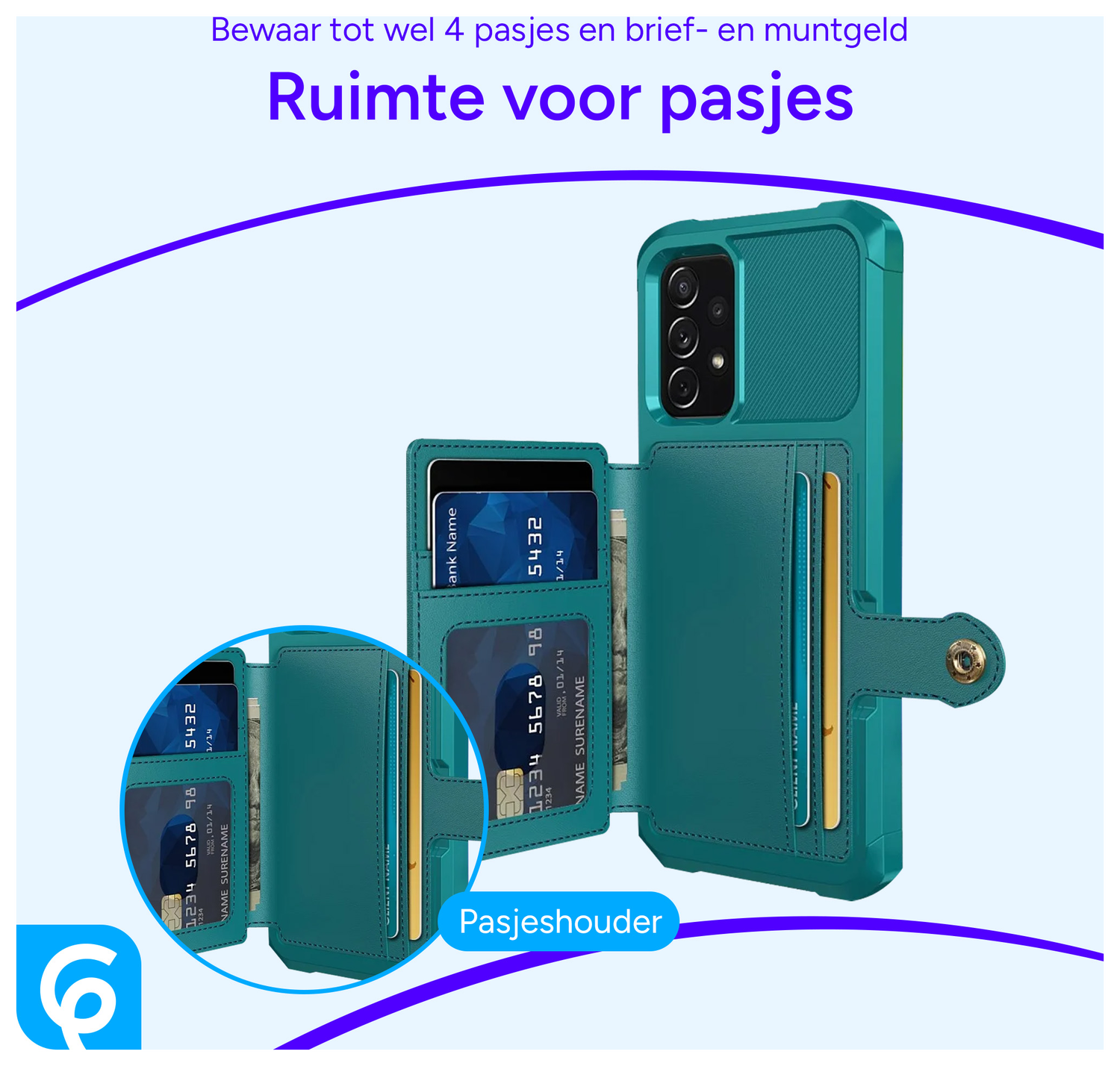 Samsung Galaxy A52 / A52S 3 in 1 Back Cover Portemonnee Hoesje Groen afbeelding 3