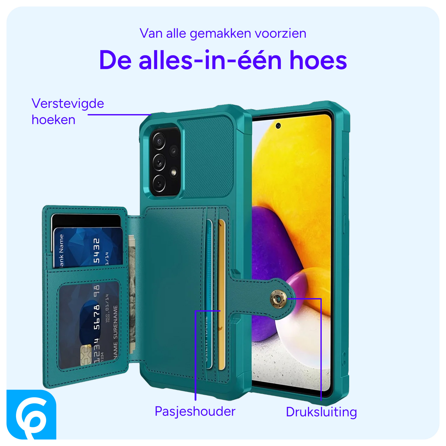 Samsung Galaxy A52 / A52S 3 in 1 Back Cover Portemonnee Hoesje Groen afbeelding 2