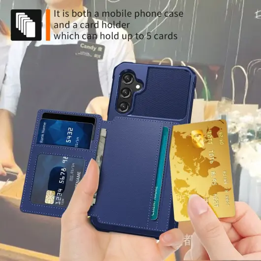Samsung Galaxy A25 3 in 1 Back Cover Portemonnee Hoesje Donkerblauw afbeelding 3