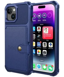 Apple iPhone 15 Plus 3 in 1 Back Cover Portemonnee Hoesje Donkerblauw