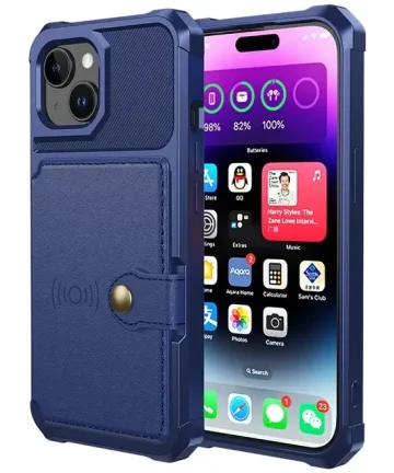 Apple iPhone 15 Plus 3 in 1 Back Cover Portemonnee Hoesje Donkerblauw Hoesjes