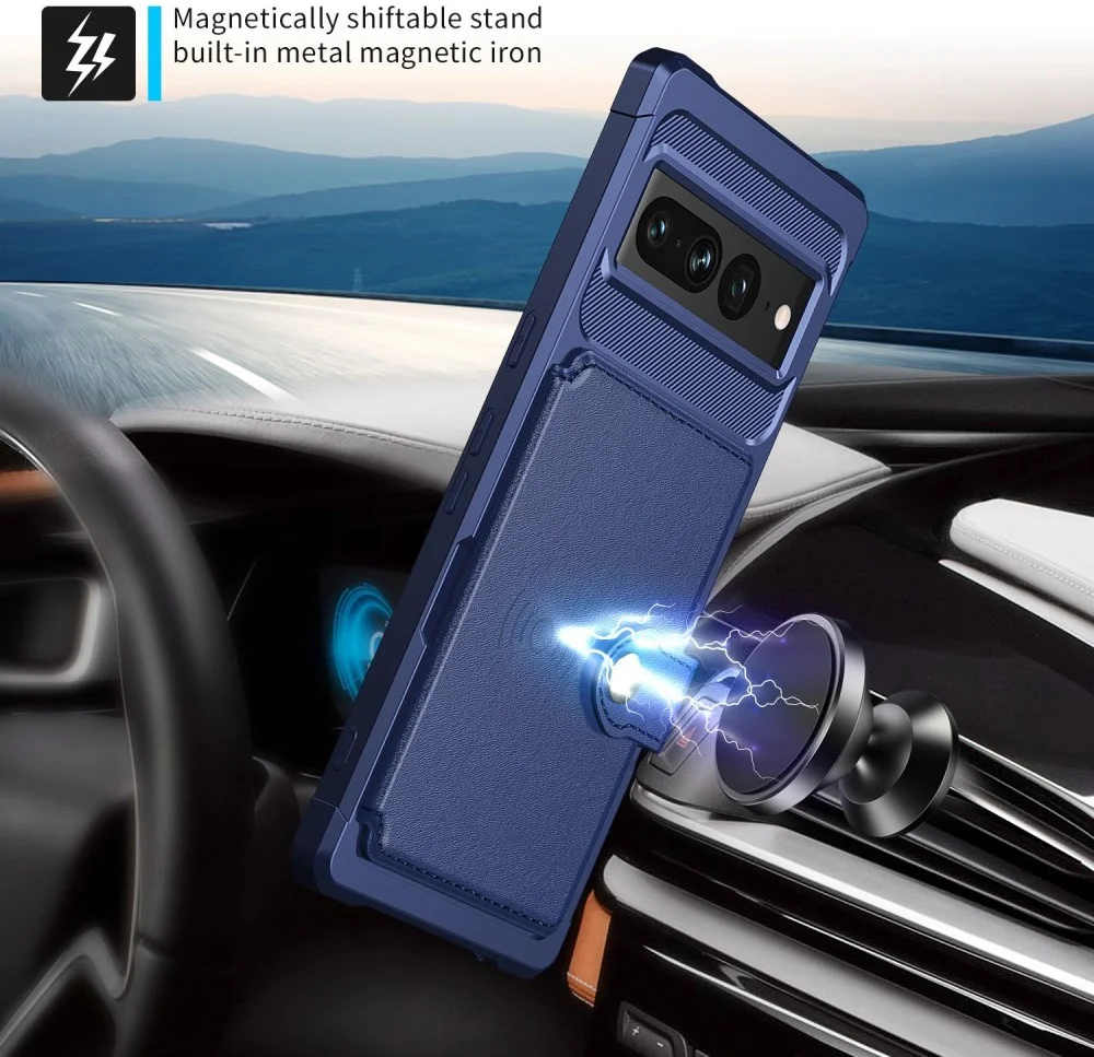 Google Pixel 7 Pro 3 in 1 Back Cover Portemonnee Hoesje Donkerblauw afbeelding 3