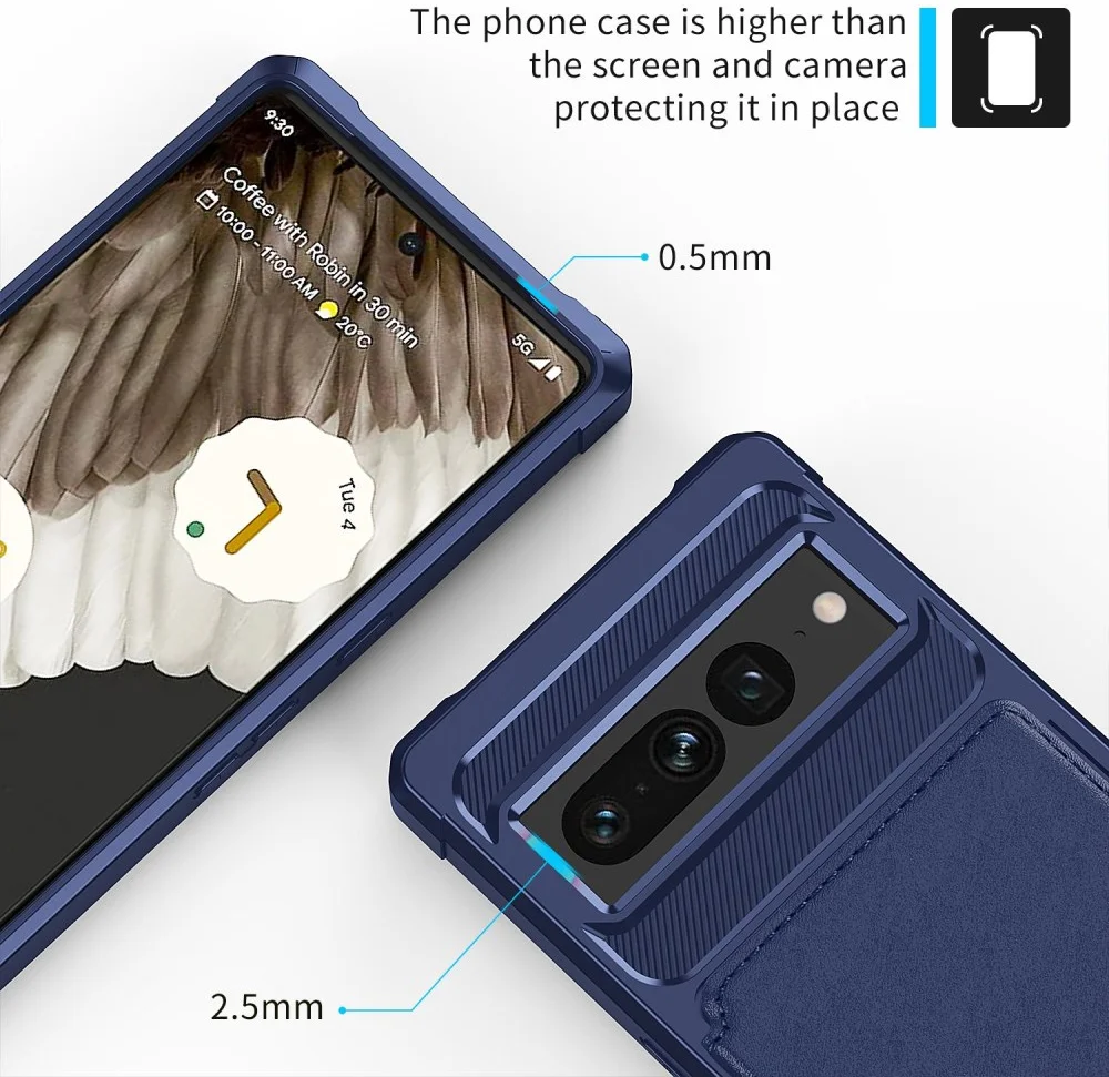 Google Pixel 7 Pro 3 in 1 Back Cover Portemonnee Hoesje Donkerblauw afbeelding 6