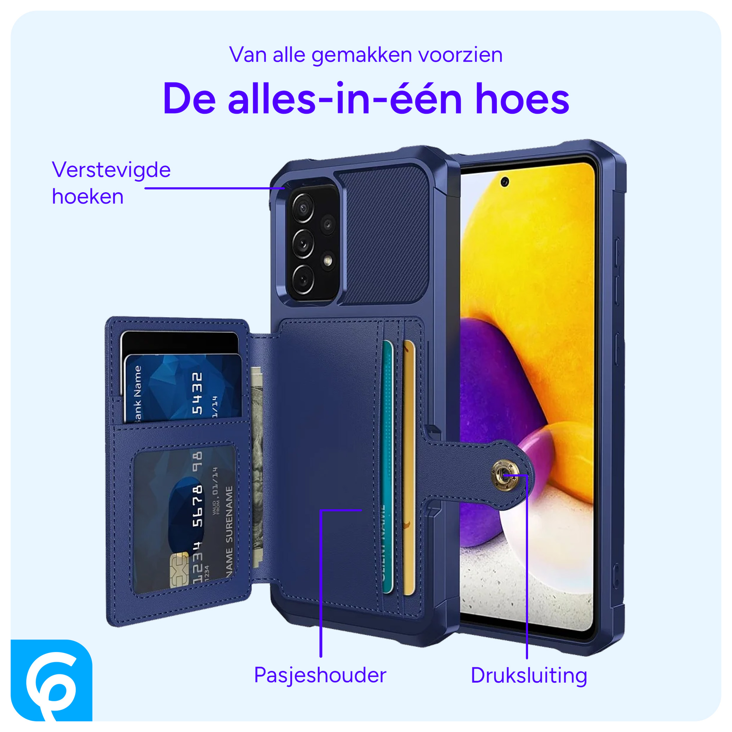 Samsung Galaxy A52 / A52S 3 in 1 Back Cover Portemonnee Hoesje Navy afbeelding 4