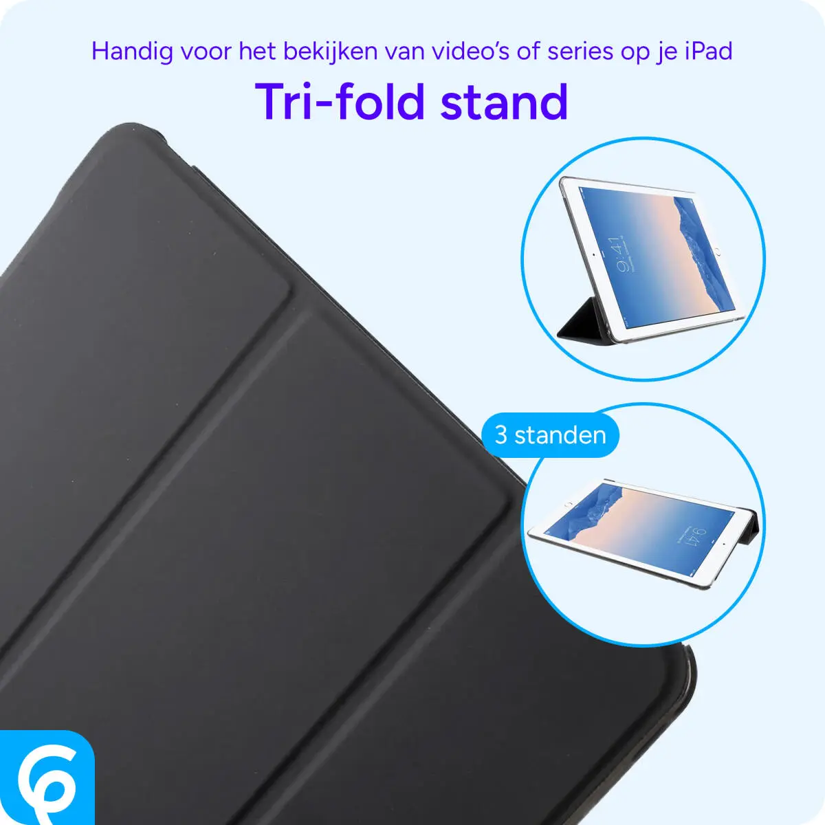 Apple iPad 9.7 2017 / 2018 / Air (2) Hoes Tri-Fold Book Case Zwart afbeelding 4