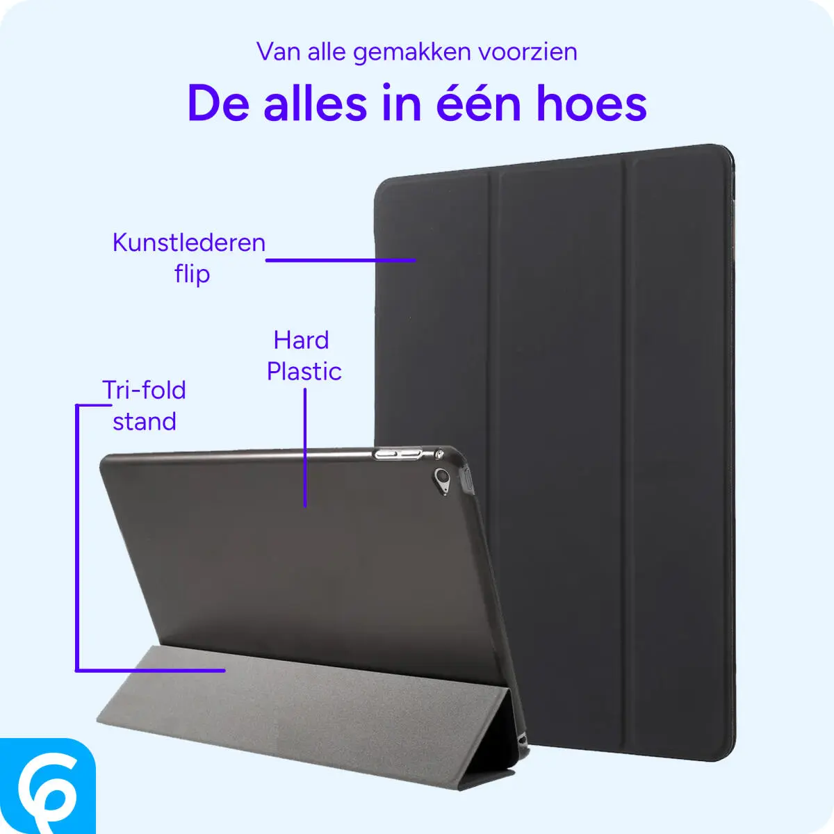 Apple iPad 9.7 2017 / 2018 / Air (2) Hoes Tri-Fold Book Case Zwart afbeelding 2