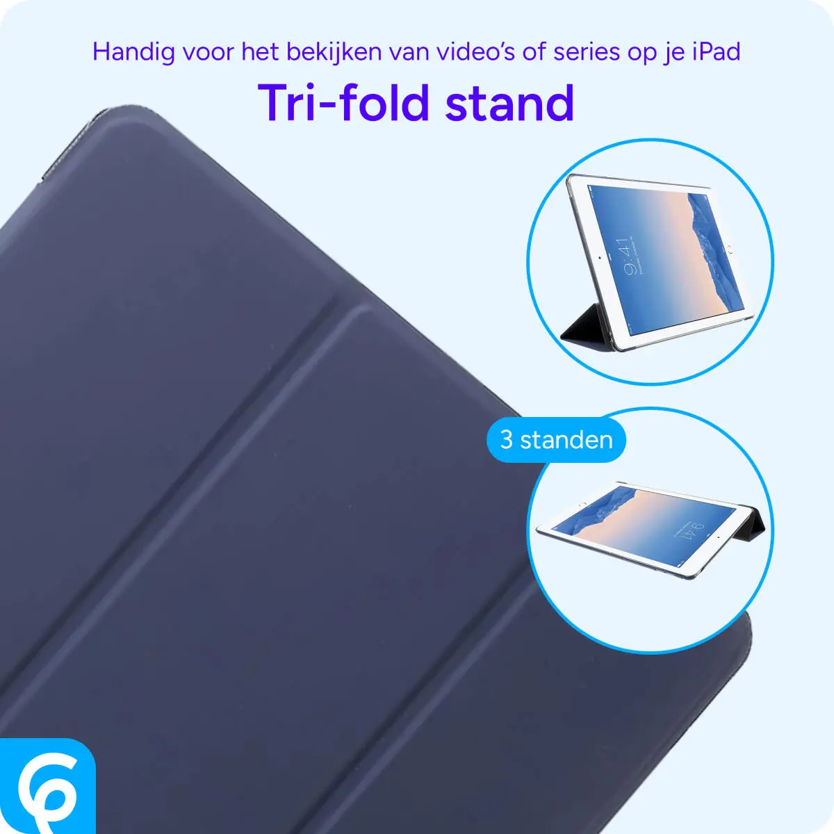 Apple iPad 9.7 2017 / 2018 / Air (2) Hoes Tri-Fold Book Case Blauw afbeelding 4