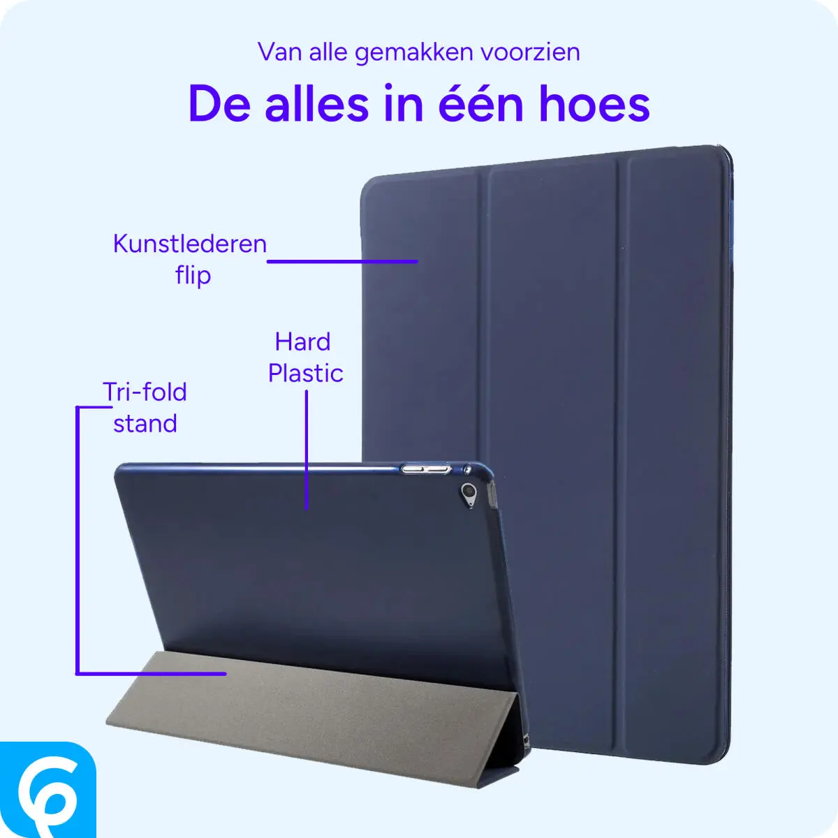 Apple iPad 9.7 2017 / 2018 / Air (2) Hoes Tri-Fold Book Case Blauw afbeelding 2