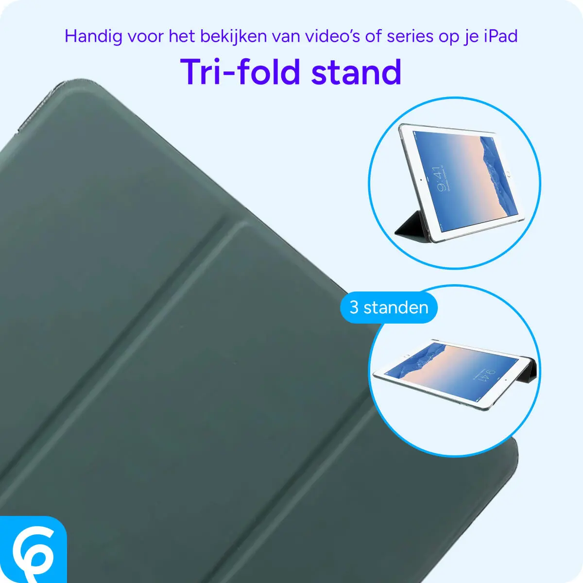 Apple iPad 9.7 2017 / 2018 / Air (2) Hoes Tri-Fold Book Case Groen afbeelding 4